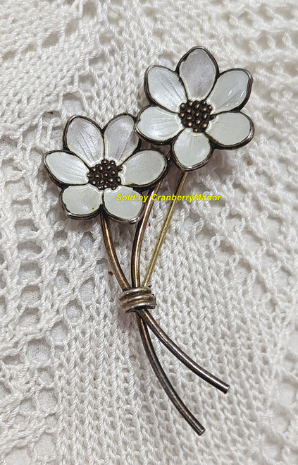 Bernard Meldahl Norway Sterling Silver Enamel Guilloche Flower Brooch Vintage Designer Jewelry