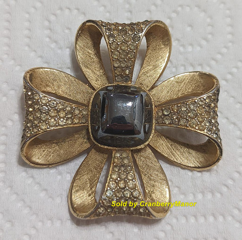 Corocraft Brooch Hematite Ribbon Bow Coro Pin Vintage Designer Fashion Jewelry