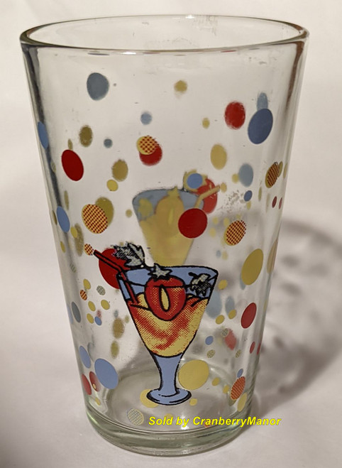 Polka Dot Martini Olive Cocktail Glass Vintage Mid Century Barware