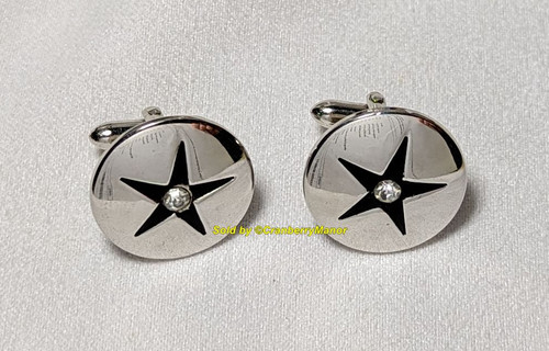 Swank Star Cuff Links Cufflinks Rhinestone Black Enamel Vintage Men's Jewelry