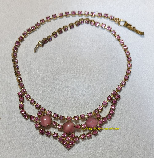 Pink Necklace Moonstone Rhinestone Collar Vintage Fashion Jewelry Gift