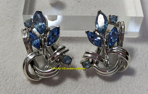 Coro Earrings Sapphire Blue Rhinestone Vintage Designer Jewelry