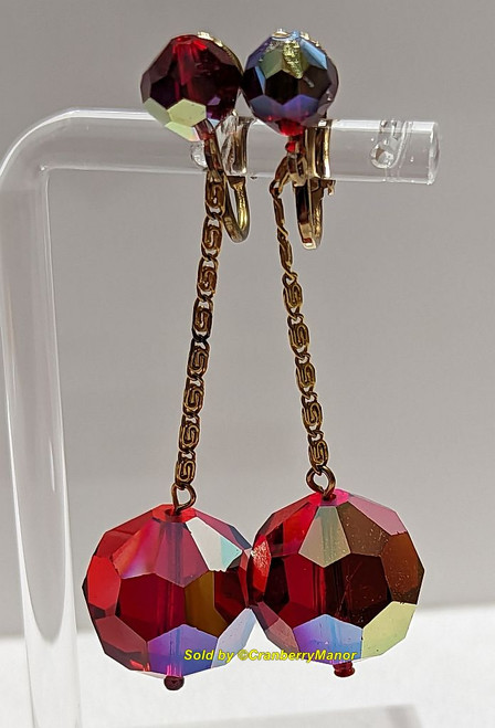 Ruby Dangle Earrings Red Goth Greek Key Vintage Fashion Jewelry