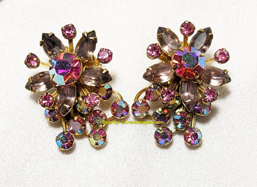 Beaujewels Earrings Amethyst Purple Rhinestone Vintage Designer Jewelry