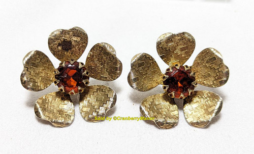 Sarah Coventry Earrings Ember Flower Rhinestone Vintage Designer Jewelry