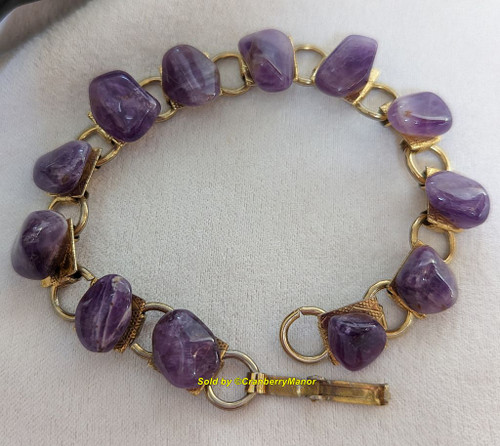 Amethyst Bracelet Tumbled Semi Precious Stone Vintage Purple Jewelry