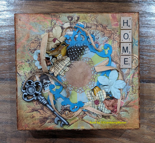 Cigar Box Art Decoupage Collage Display Trinket Table Container Mixed Media Scrabble Home