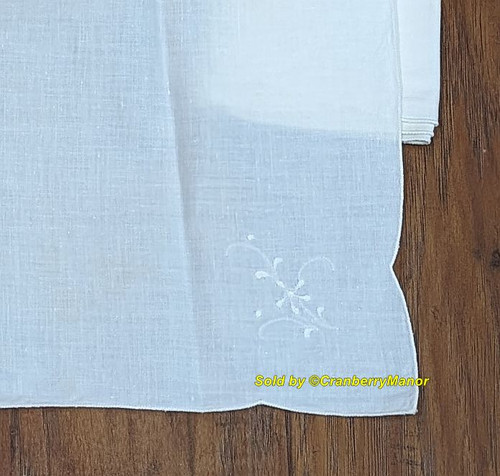 4 Dinner Napkin Embroider Vintage White Cotton Linen