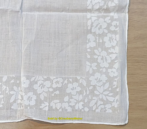 White on White Bridal Handkerchief Embossed Flower Hankie Vintage Bride Linen Hanky