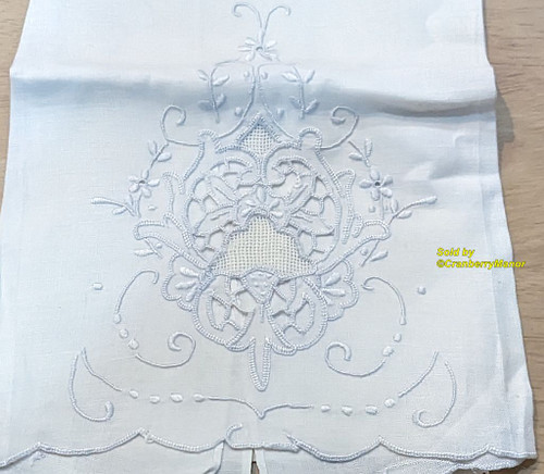 Madeira Hand Towel Openwork Embroider Mesh Lace Vintage Open Work Flower Guest Linen