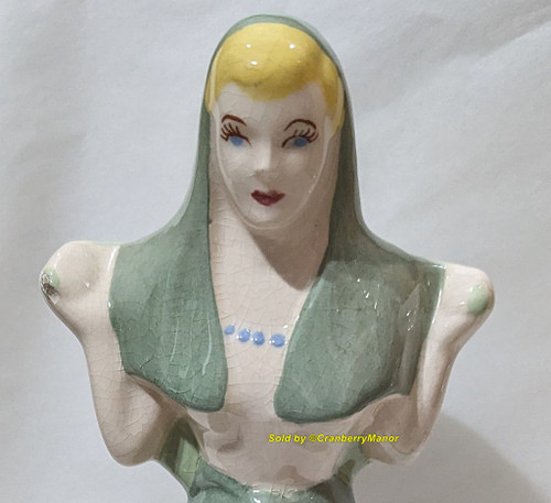 XL Ceramic Planter Green Basket Lady Figurine Vintage California Pottery Gift