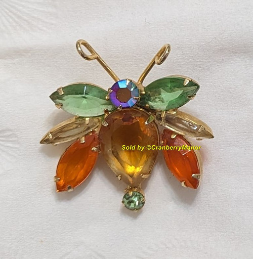 Juliana D&E Brooch Topaz Tear Drop Body 3 Wing Fly Bug Bee Vintage DeLizza Elster Designer Jewelry