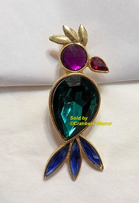 Parrot Brooch Emerald Sapphire Amethyst Bird Pin Vintage Fashion Jewelry Gift