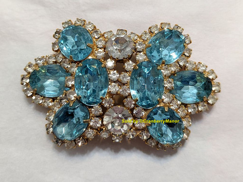 Juliana D&E Belt Aquamarine Blue Buckle Vintage Delizza Elster Designer Jewelry