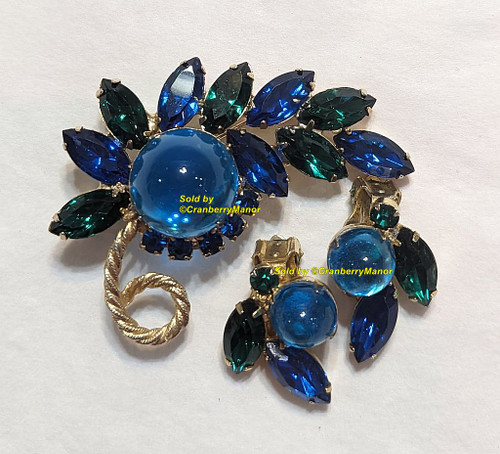 D&E Brooch Earrings Sapphire Blue Twisted Rope Vintage Delizza Elster Designer Jewelry
