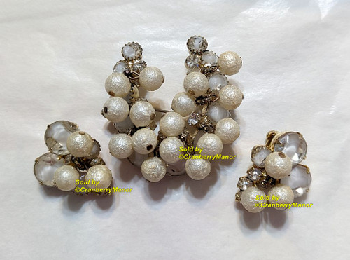 Juliana D&E Brooch Earrings Frosted Givre Bead Dangle Pin Vintage DeLizza Elster Designer Jewelry