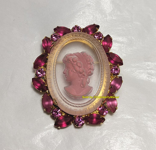 Rose Pink Intaglio Cameo Brooch Pin Vintage Fashion Jewelry Gift Juliana D&E