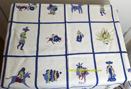 Sobel Southwest Tablecloth Blue Burro Sombrero Cactus Table Cloth Cover Vintage Mexico South America Folk Linen Gift Sobel Southwest Tablecloth Blue Burro Sombrero Cactus Table Cloth Cover Vintage Mexico South America Folk Linen Gift