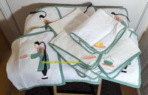 Waiter Placemat Napkin Runner Set Embroider Table Décor Applique Cloth Vintage Mid Century Asian Linen Gift Lot 13 Waiter Placemat Napkin Runner Set Embroider Table Décor Applique Cloth Vintage Mid Century Asian Linen Gift Lot 13