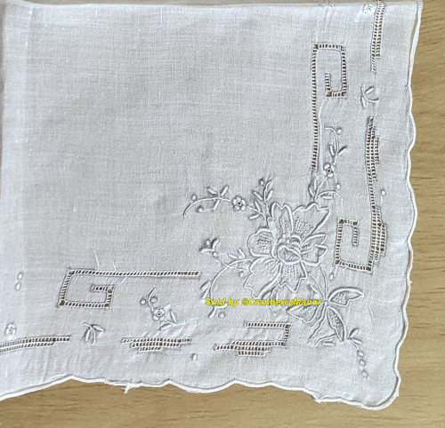Flower Lace Bride Handkerchief White Open Work Hankie Vintage Mid Century Wedding Linen Bridal Hanky Gift