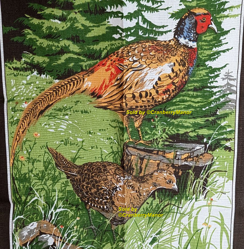 Pheasant Hand Dish Tea Towel Brown Woodland Bird Linen Vintage Mid Century Cloth Gift Pheasant Hand Dish Tea Towel Brown Woodland Bird Linen Vintage Mid Century Cloth Gift