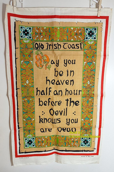 Linenhall Old Irish Toast Hand Dish Tea Towel Irish Blessing Linen Vintage Made in Ireland Cloth Gift