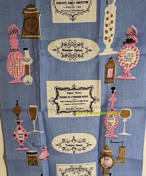 Pat Prichard Original Town House Hand Dish Tea Towel Blue Pink Cloth Mid Century Linen Vintage Designer Gift