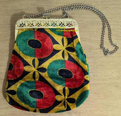 Mod Retro Red Green Purse Gold Frame Bag Vintage Groovy Handbag Fashion Gift