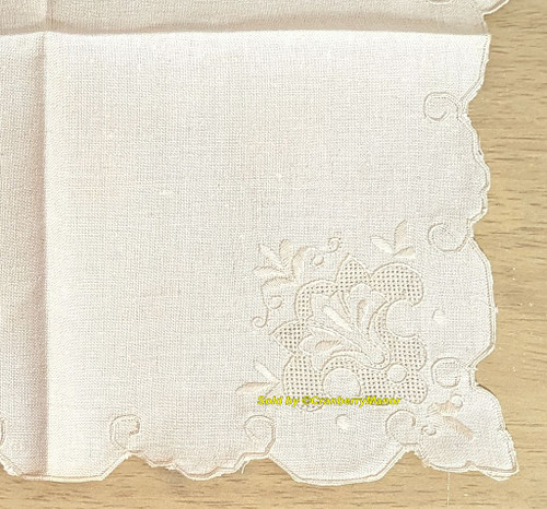 Ecru Mesh Lace Embroider 6 Napkin Set Beige Flower Linen Vintage Cloth Gift