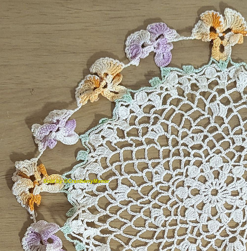 Pansy Doily Peach Purple Green Crochet Spring Cloth Vintage Linen Gift