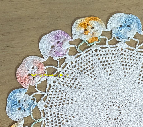 Pansy Doily Blue Pink Orange Purple Crochet Spring Cloth Vintage Linen Gift
