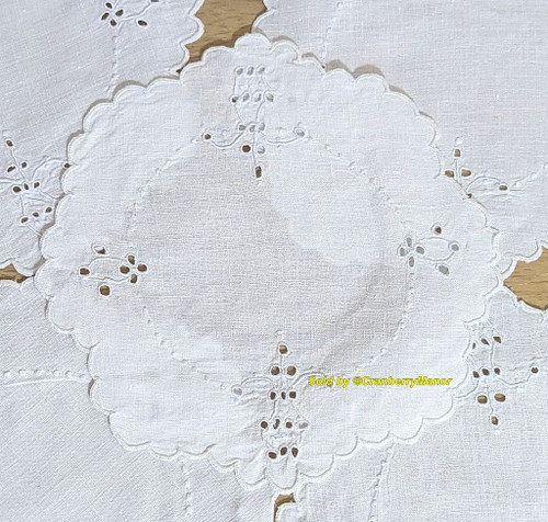 Eyelet Lace Doily Set Embroider Flower French Knot Coaster White Cloth Vintage Linen Gift Lot 5+1