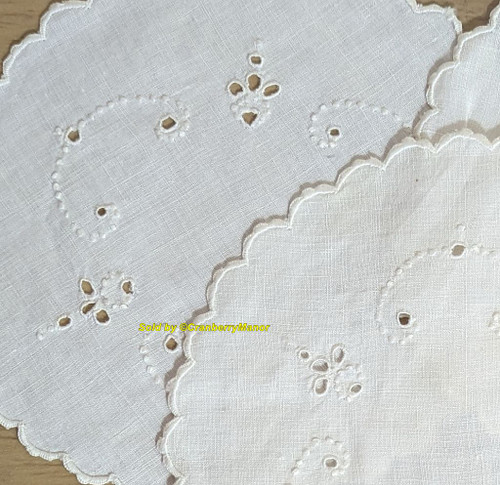 Eyelet Lace Doily Set Embroider Flower French Knot Coaster Off White Cloth Vintage Linen Gift Lot 2 +1