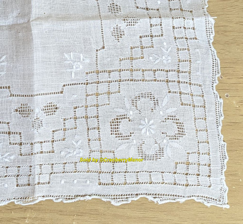 Drawn Thread Embroider Handkerchief Flower Lace Appenzell French Knot Bride Hankie Vintage Linen Bridal Hanky Gift
