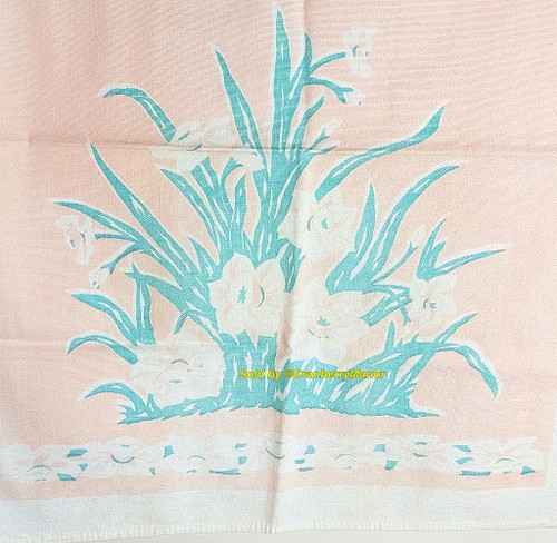 Pale Peach Daffodil Hand Dish Towel Flower Floral Cloth Vintage Linen Gift