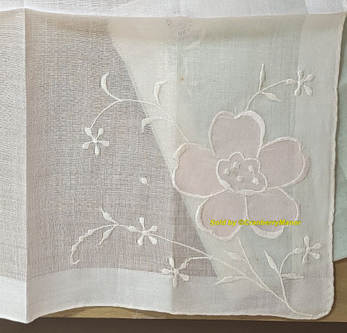 Desco Handkerchief Pink Green Embroider Applique Flower Hankie Vintage Linen Hanky Hong Kong Gift Mid Century Original Tag NOS NWT Lot 2