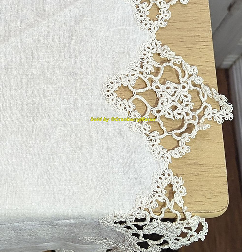 Crochet Lace Runner Dresser Scarf White Diamond Mid Century Linen Vintage Fancy Cloth Gift