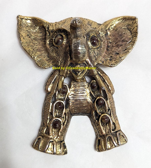 Juliana D&E Elephant Puppet Pendant Necklace Marble Red Antiqued Gold Jewelry Vintage DeLizza Elster Designer Fashion Gift
