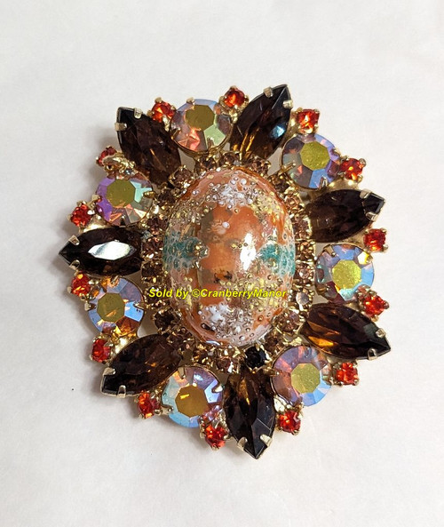 Juliana D&E Celebrity NY Brooch Pendant Topaz Sun Stippled Pin Necklace Vintage Delizza Elster Designer Jewelry Gift