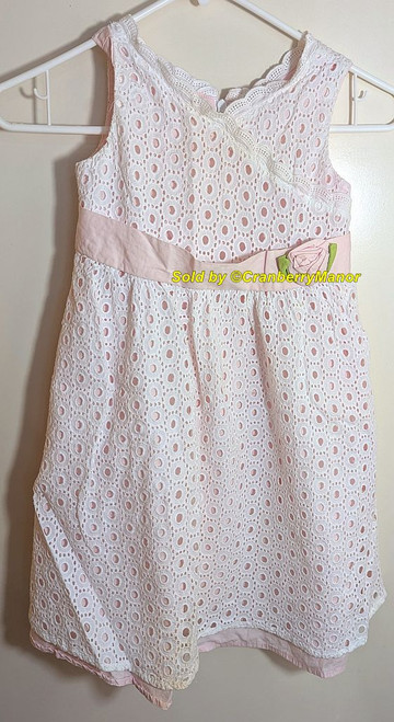Gymboree Parisian Rose An Eye Full Dress Vintage Pink White Easter Eyelet Lace Overlay Toddler Outfit Child Clothing Gift