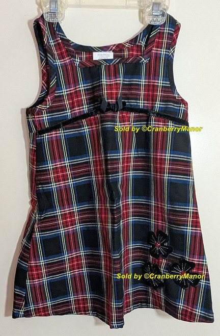 Zoey Girl Plaid Flower Dress Sleeveless Red Black Smock Vintage Toddler Child Clothing Gift