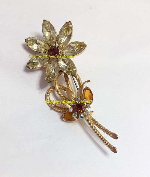 Juliana D&E Brooch Citrine Topaz Venus Flame Twisted Rope Flower Vintage Delizza Elster Designer Jewelry Mid Century Gift