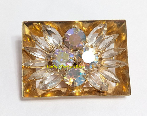 Juliana D&E Brooch Crystal Shadow Box Pin Vintage DeLizza Elster Designer Jewelry Mid Century Fashion Gift