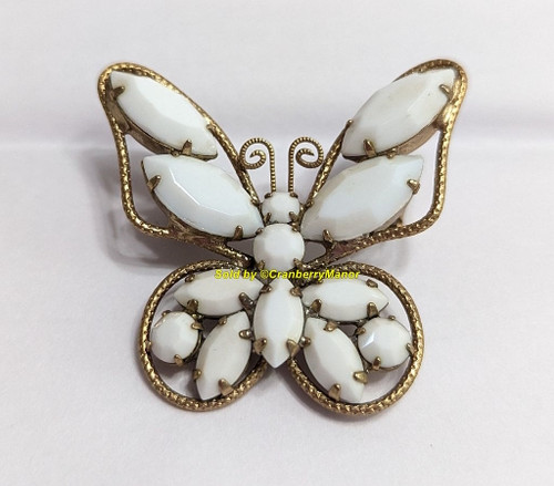 Juliana D&E Butterfly Brooch Milk Glass Twisted Rope Bug Insect Pin Vintage DeLizza Elster Designer Fashion Jewelry Gift
