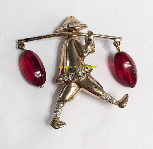 Coro Craft Adolf Katz Water Carrier Brooch Pegasus Sterling Ruby Red Figural Pin Vintage Mid Century Designer Fashion Jewelry Gift
