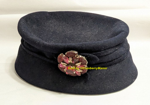 Merrimac Merrivale Fur Felt Hat Brooch Navy Blue Cloche Cap Pin Vintage Mid Century Fashion Accessory Gift