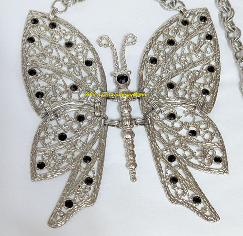 DEC Butterfly Pendant Silver Black Puppet Necklace Vintage Fashion Jewelry Gift D&E Juliana Design