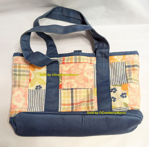 Gymboree Blue Flower Patchwork Tote Bag Vintage Hibiscus Plaid Toddler Child Clothing Purse Gift