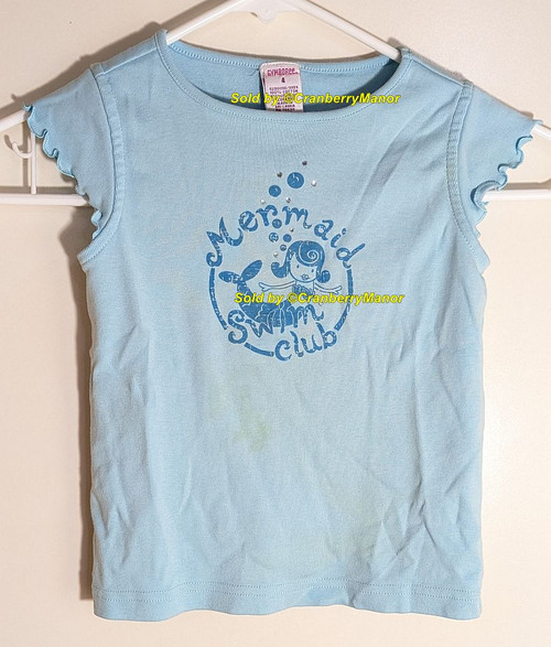 Gymboree Mermaid Swim Club Shirt Splash Blue Crystal Ruffle Sleeve Top Vintage Child Kid Clothing Gift