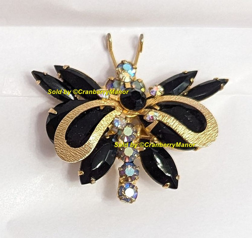 Juliana D&E Brooch Black Fly Floret Beetle Bug Openwork Wing Vintage DeLizza Elster Designer Jewelry ii